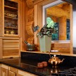 Log cabin window in kitchen